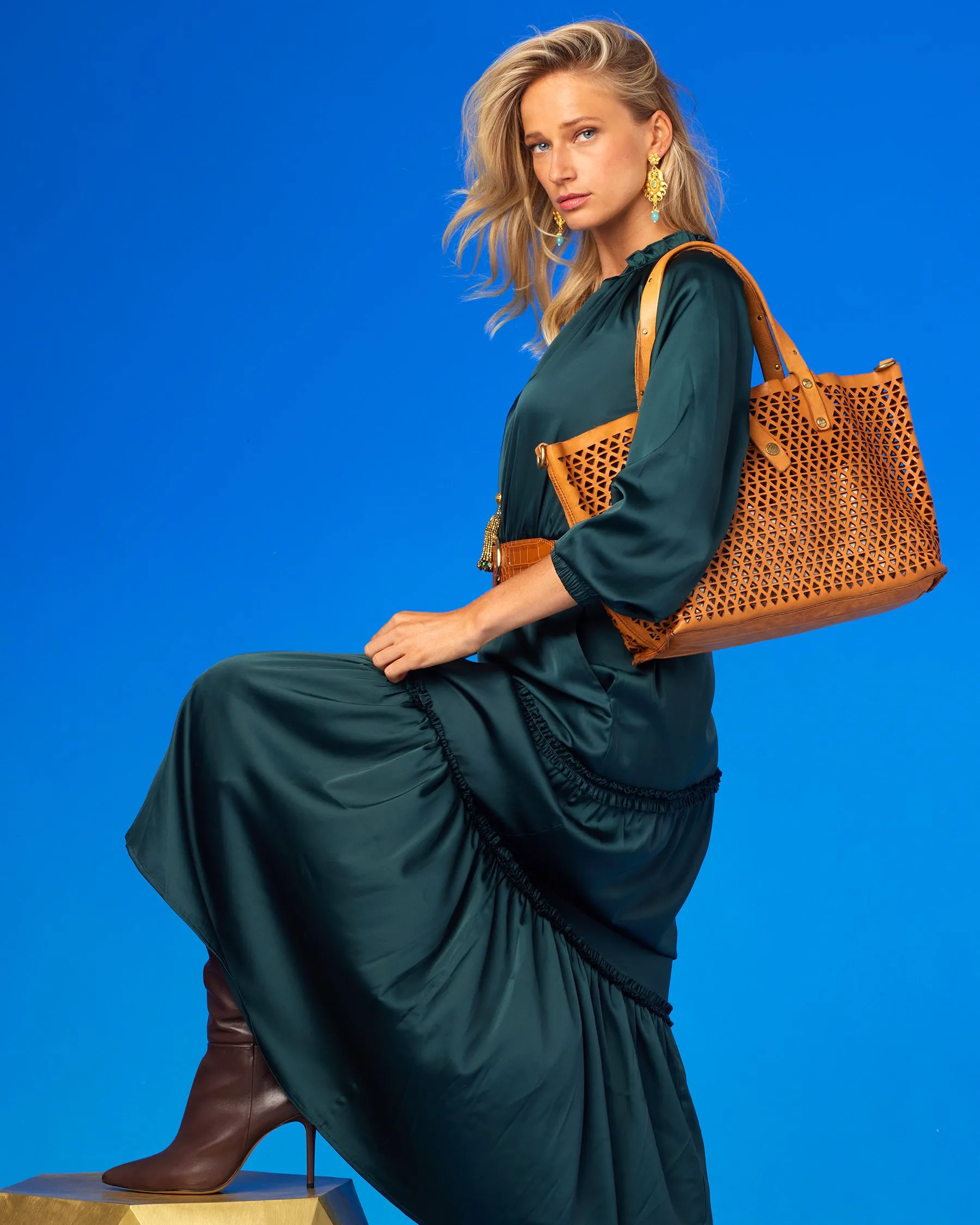 Agatha Ruffle Maxi Dress in Tuscan Cypress Green