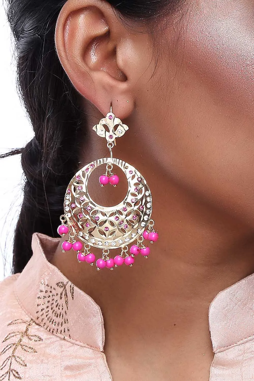Alloy Large Dangle Earrings in Pink