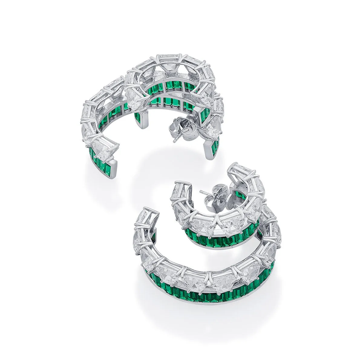 Amalfi 925 Silver Emerald Hydro Double Hoop Earrings