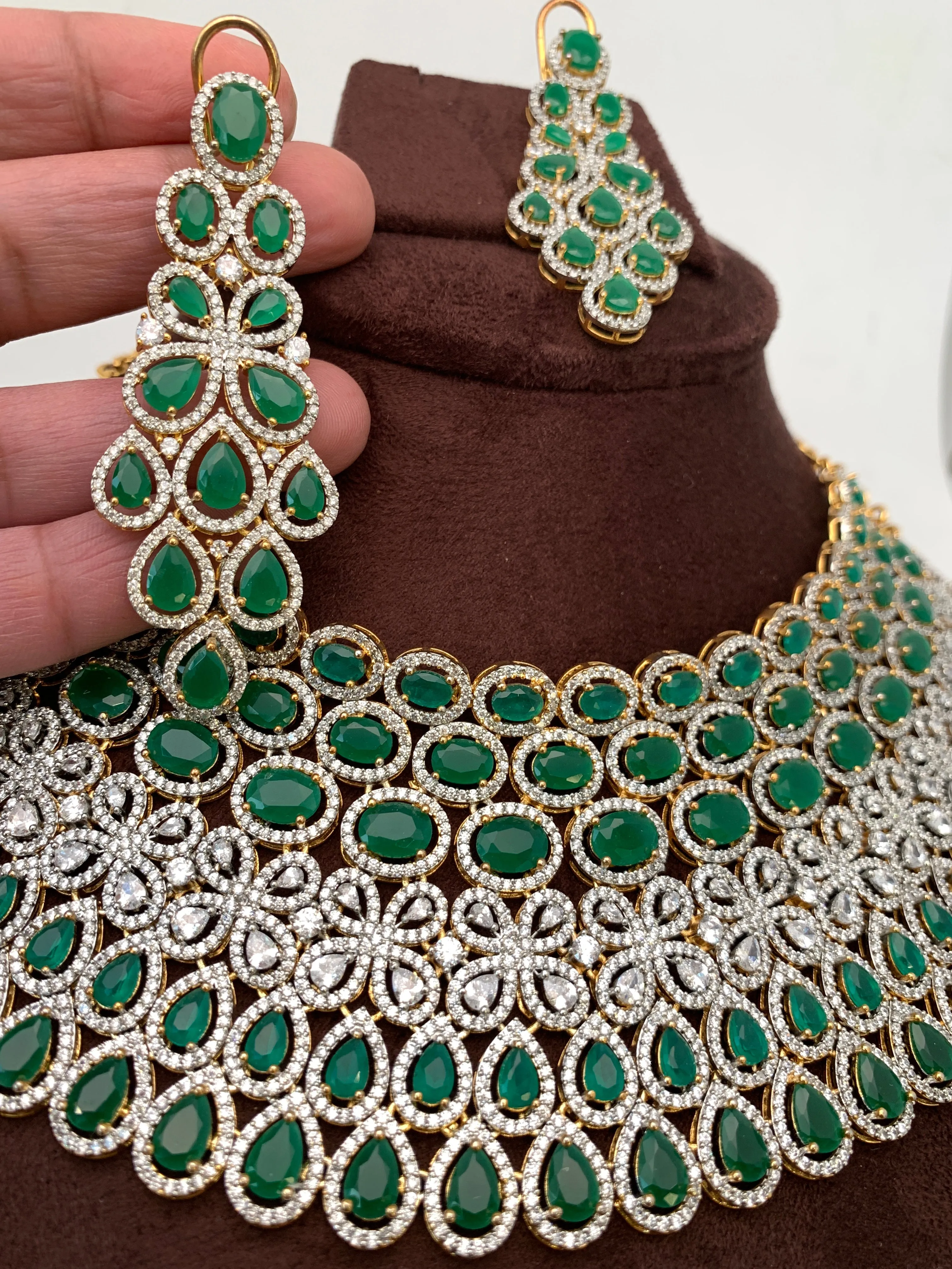 American Diamond Emerald Green Stone Choker