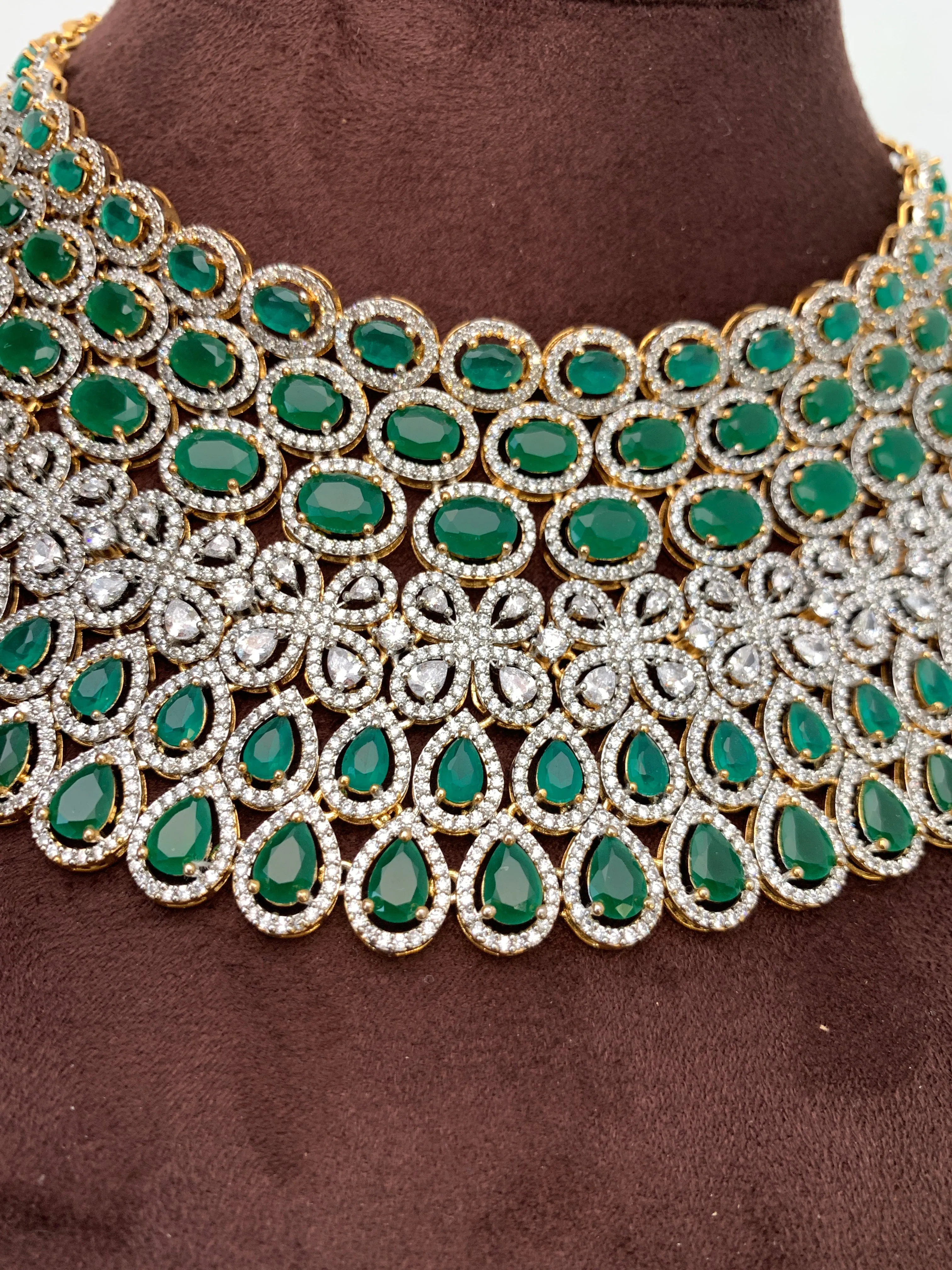 American Diamond Emerald Green Stone Choker