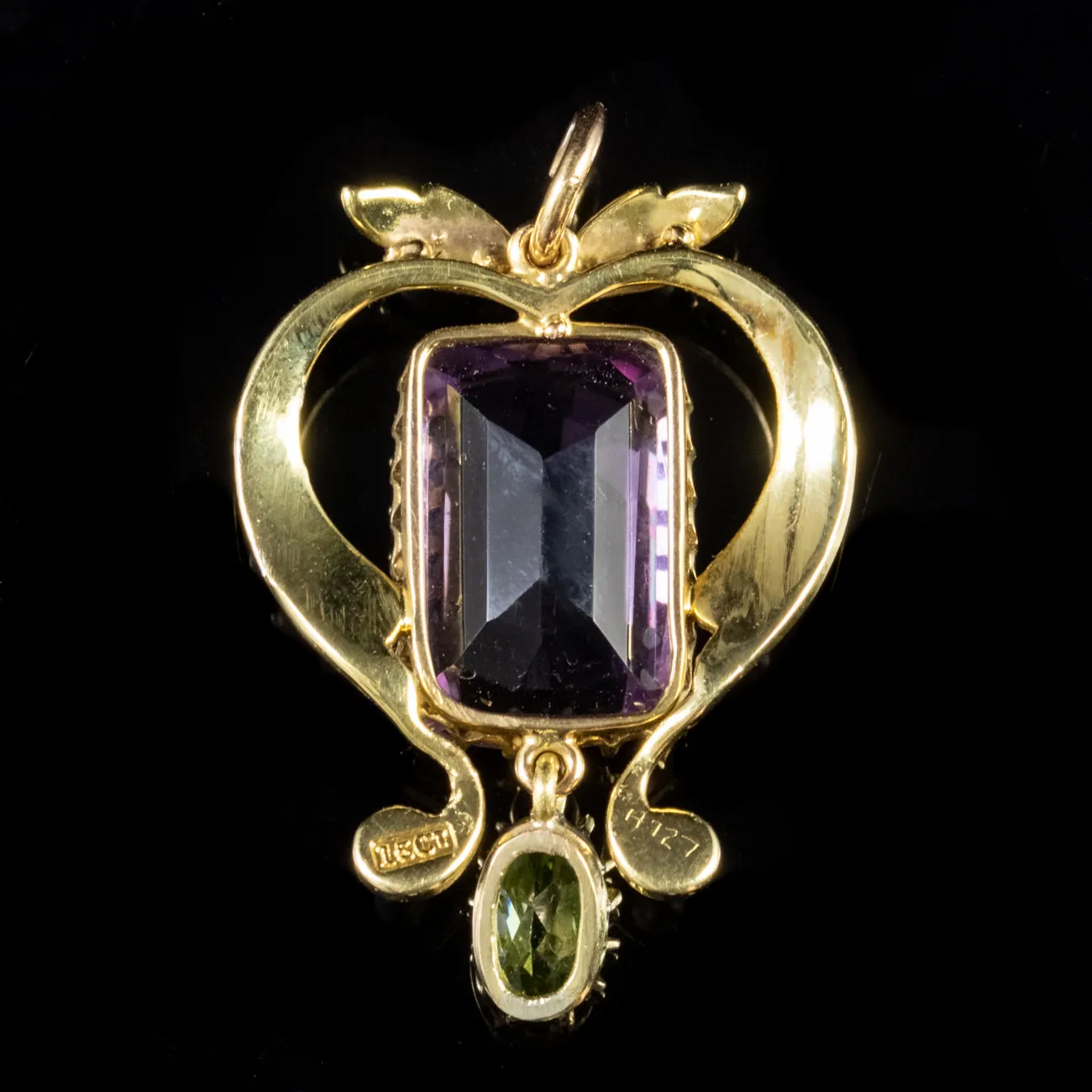 Antique Edwardian Suffragette 7Ct Amethyst Pendant 15Ct Gold Circa 1910