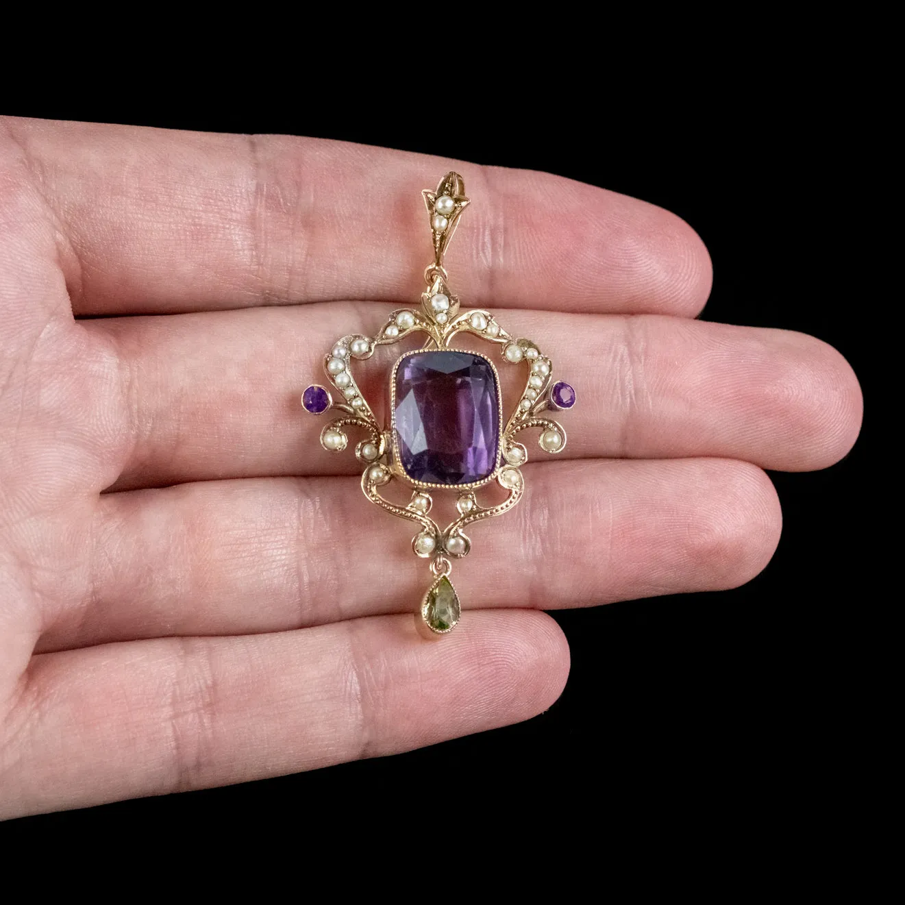 Antique Edwardian Suffragette Amethyst Pendant 9ct Gold Circa 1910