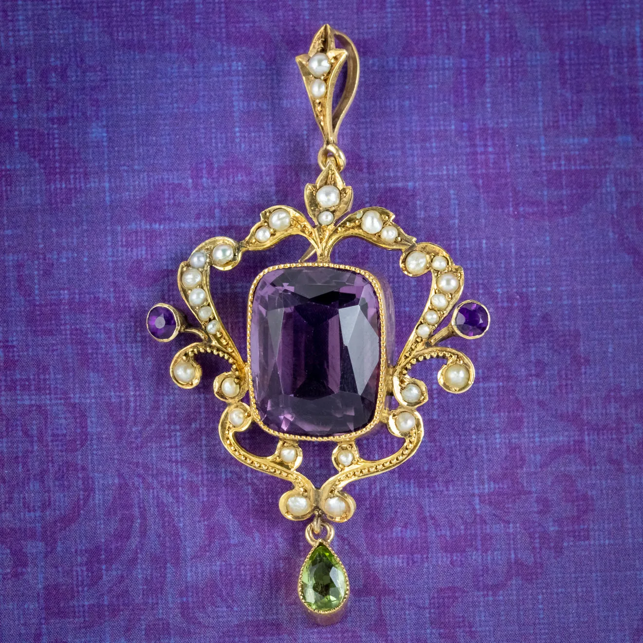 Antique Edwardian Suffragette Amethyst Pendant 9ct Gold Circa 1910