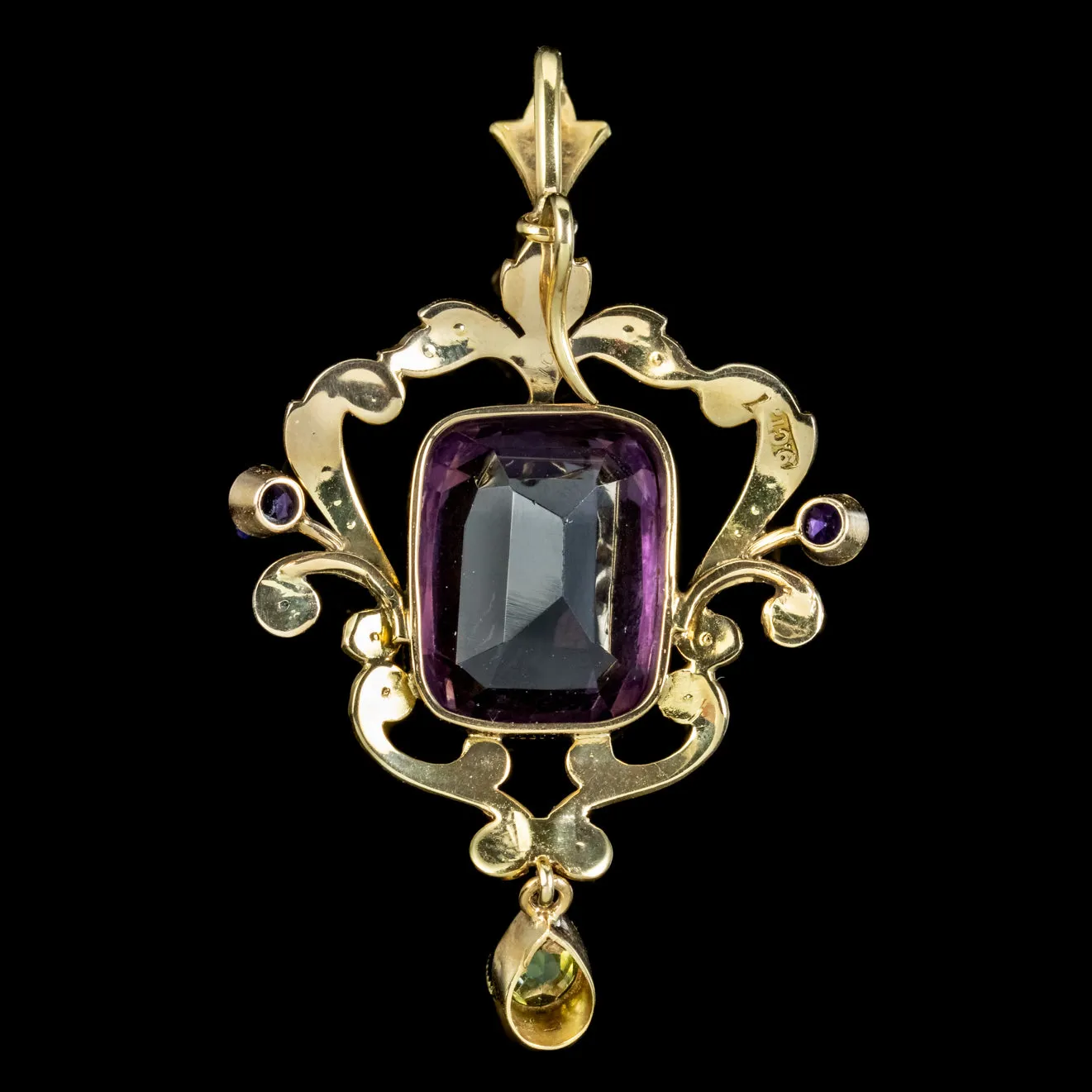 Antique Edwardian Suffragette Amethyst Pendant 9ct Gold Circa 1910