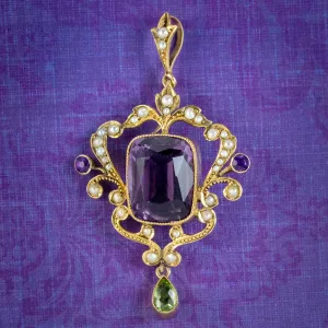 Antique Edwardian Suffragette Amethyst Pendant 9ct Gold Circa 1910