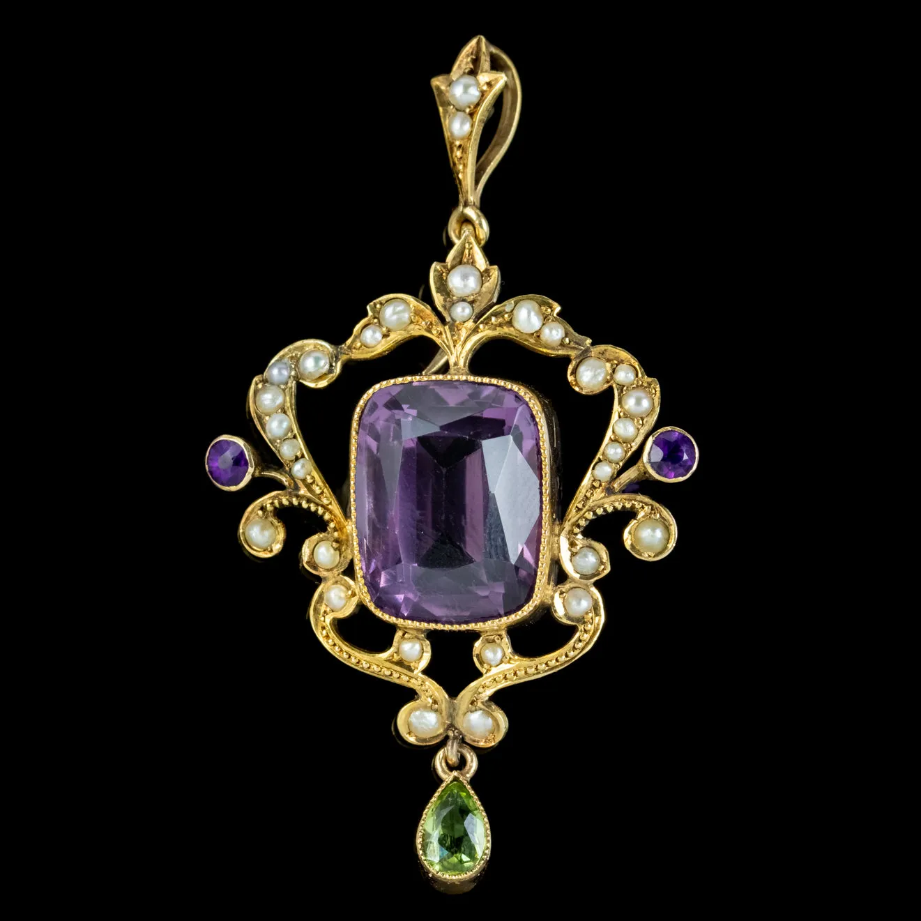 Antique Edwardian Suffragette Amethyst Pendant 9ct Gold Circa 1910