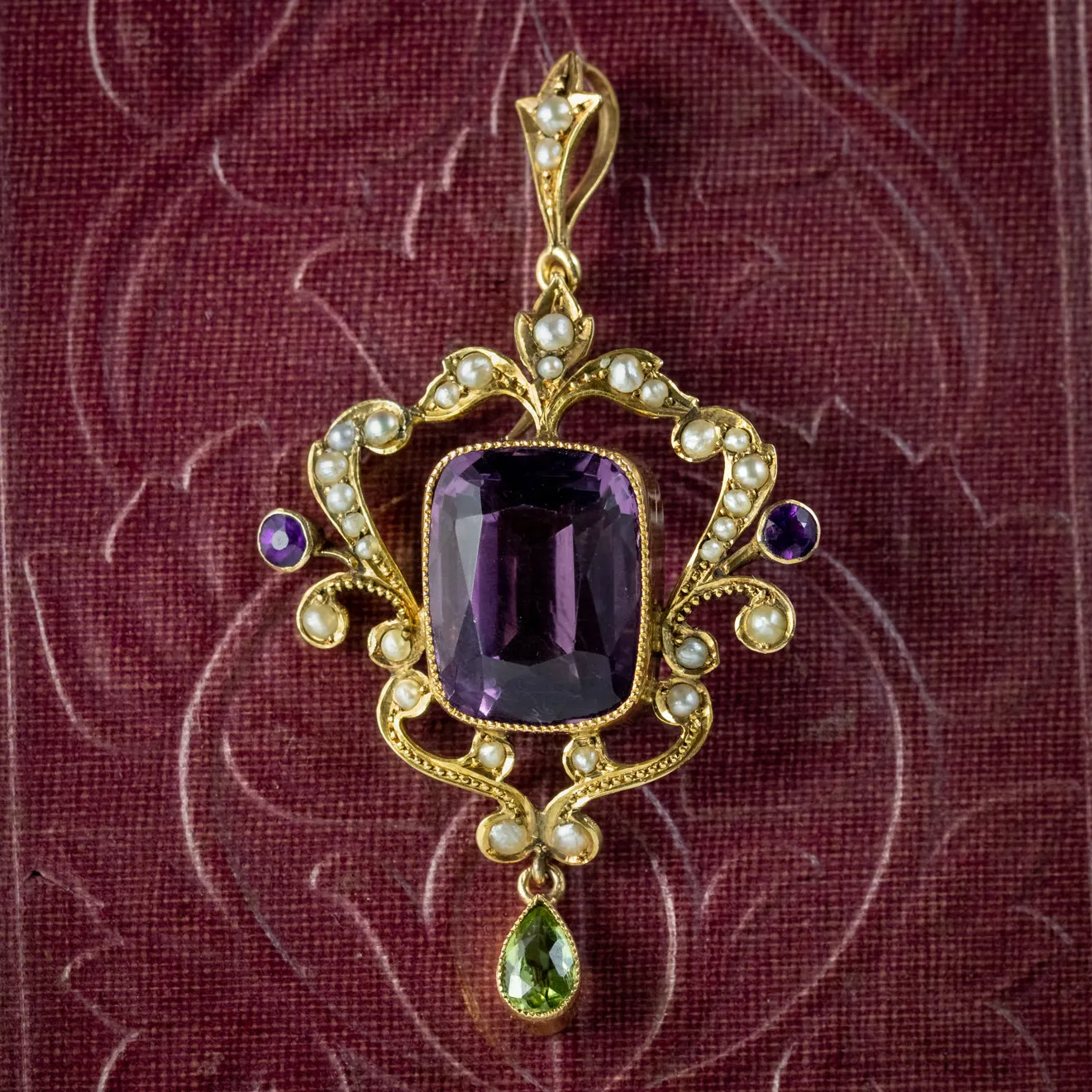 Antique Edwardian Suffragette Amethyst Pendant 9ct Gold Circa 1910
