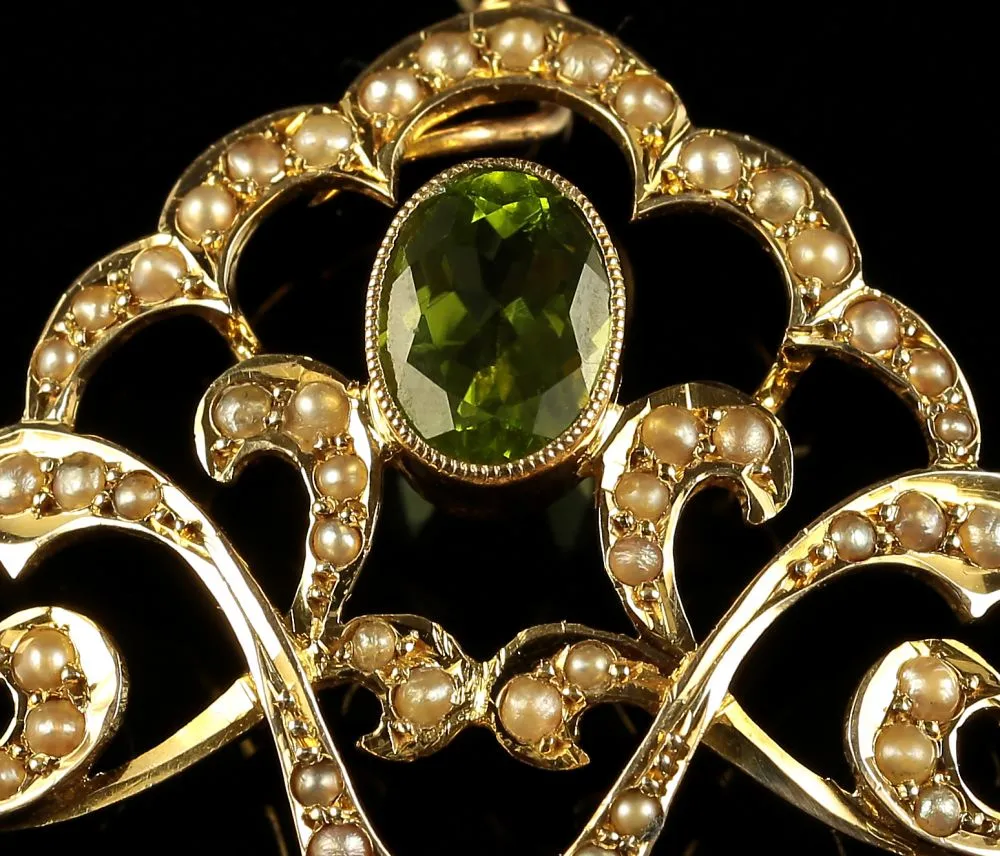 Antique Edwardian Suffragette Pendant Circa 1910 Amethyst Peridot Pearls