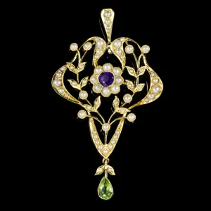 Antique Suffragette 15Ct Gold Floral Pendant Edwardian Circa 1910