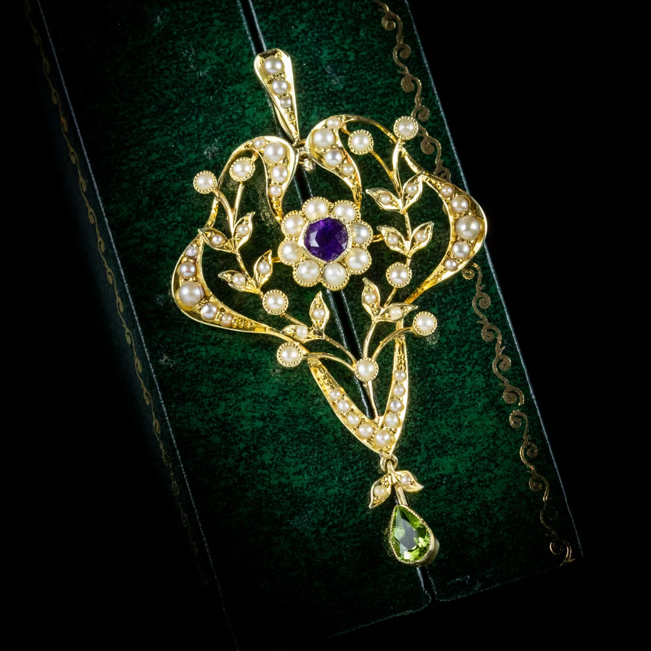 Antique Suffragette 15Ct Gold Floral Pendant Edwardian Circa 1910