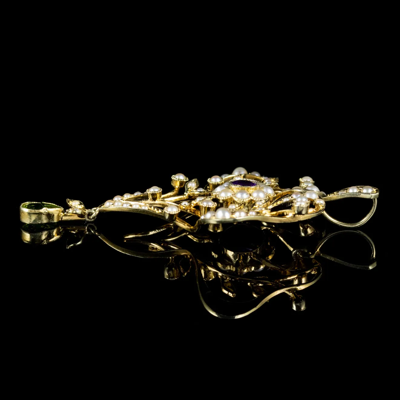 Antique Suffragette 15Ct Gold Floral Pendant Edwardian Circa 1910