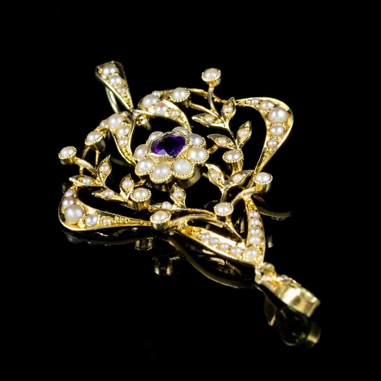 Antique Suffragette 15Ct Gold Floral Pendant Edwardian Circa 1910
