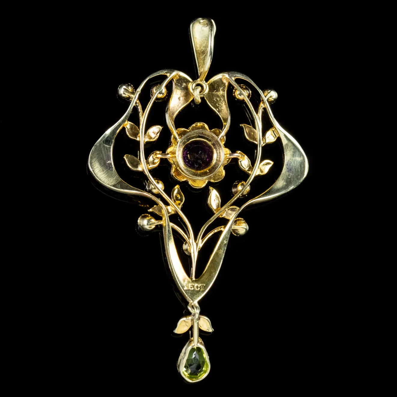 Antique Suffragette 15Ct Gold Floral Pendant Edwardian Circa 1910