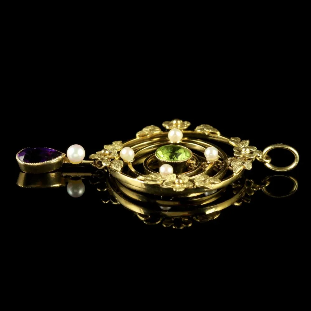 Antique Victorian Suffragette 15Ct Gold Floral Pendant Circa 1900