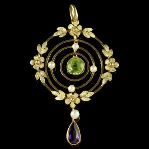 Antique Victorian Suffragette 15Ct Gold Floral Pendant Circa 1900