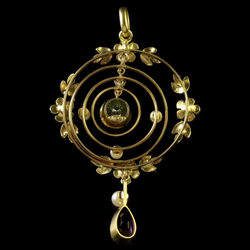 Antique Victorian Suffragette 15Ct Gold Floral Pendant Circa 1900