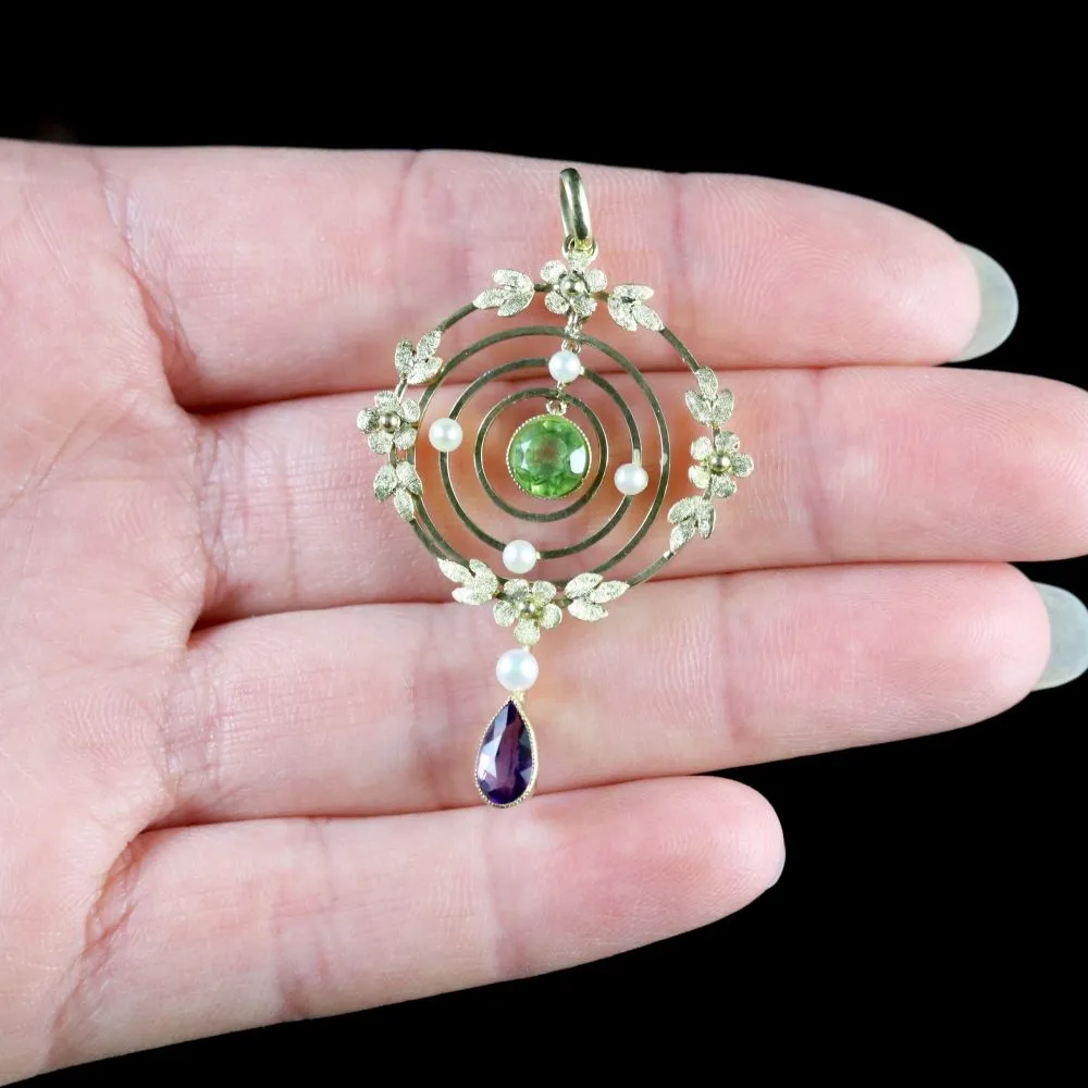 Antique Victorian Suffragette 15Ct Gold Floral Pendant Circa 1900