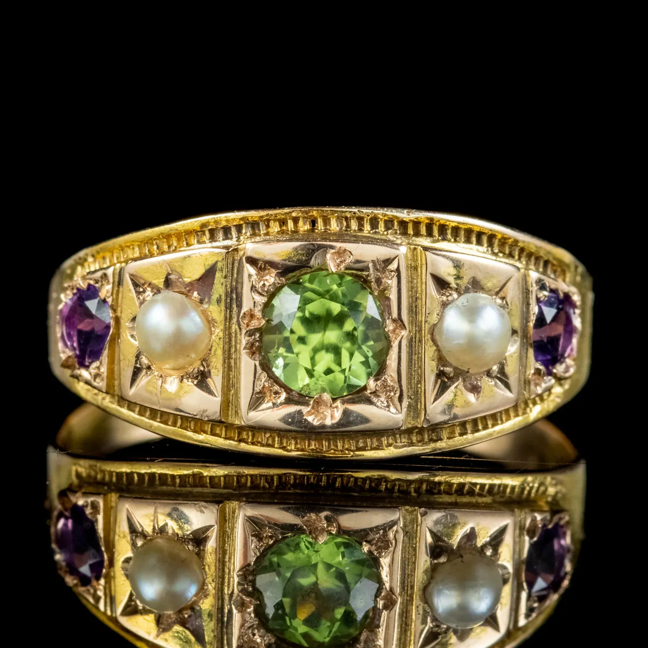 Antique Victorian Suffragette Ring Peridot Pearl Amethyst Dated 1883