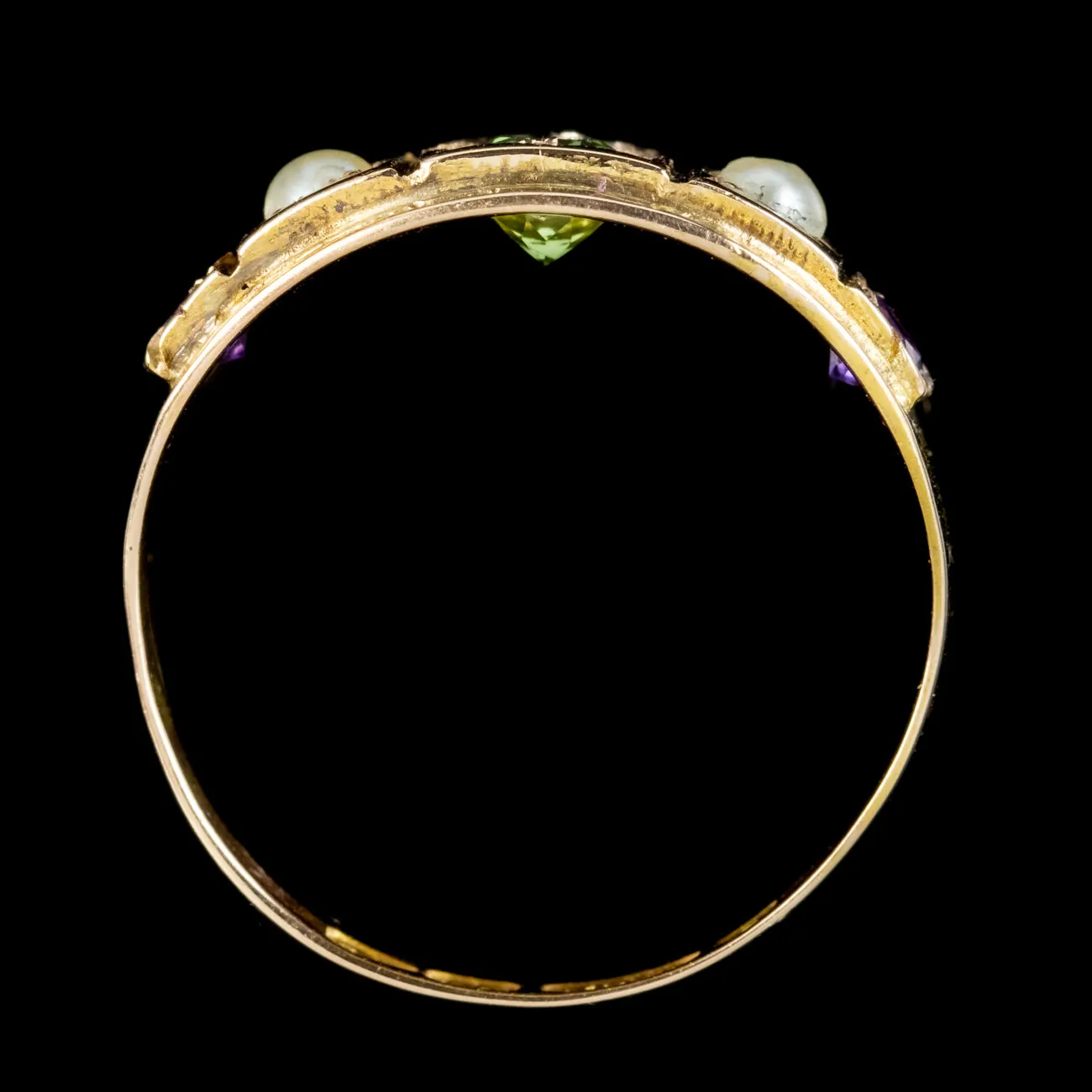 Antique Victorian Suffragette Ring Peridot Pearl Amethyst Dated 1883