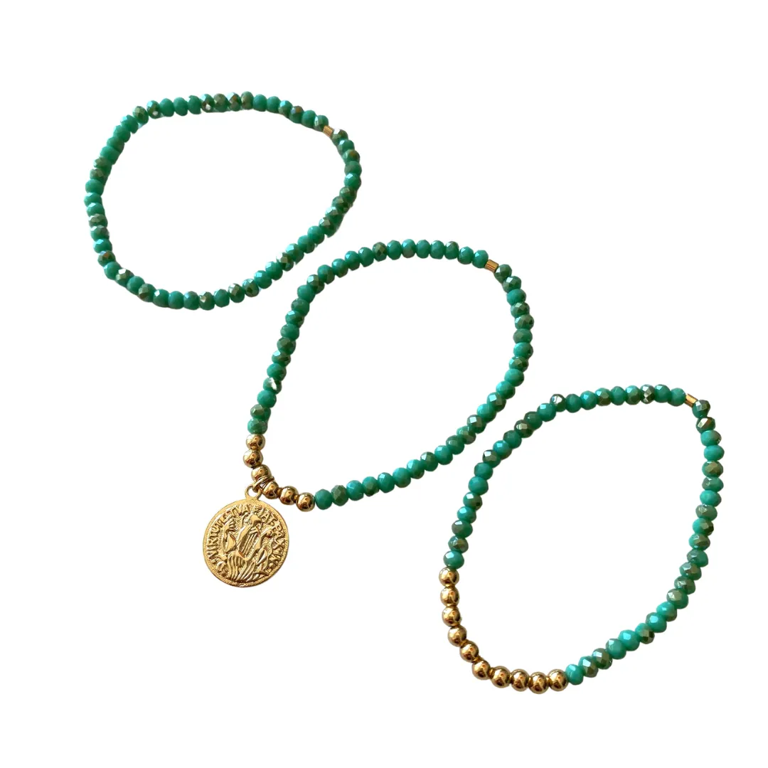 Anza Turquoise Crystal Coin Bracelet Set