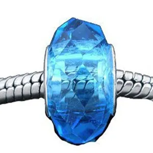 Aquamarine  Charm Bead ,Glass Style Faceted Glass Style Beads - For Snake Chain Charm Bracelet