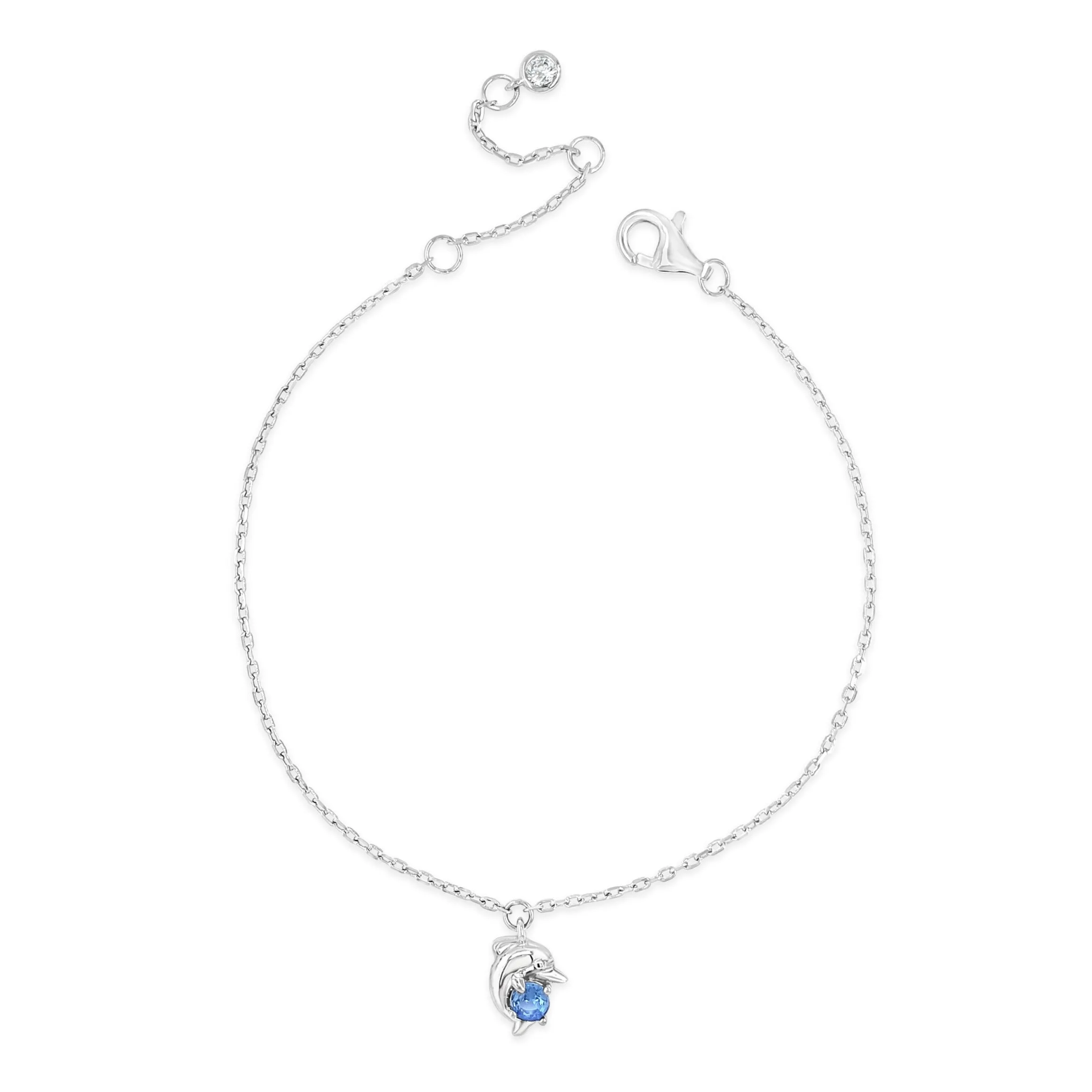 Aquamarine Dolphin Children Sterling Silver Bracelet