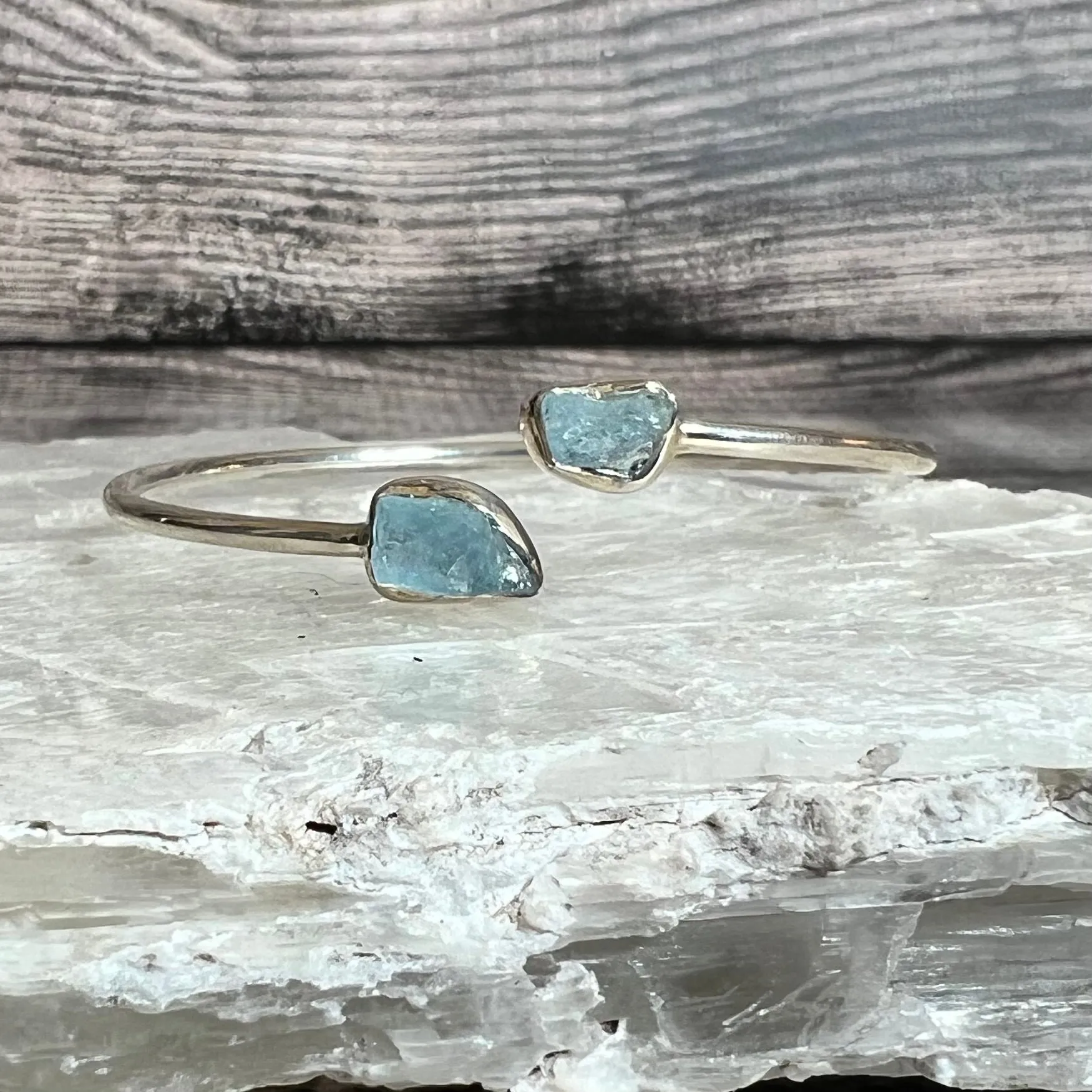 Aquamarine - Flexible Sterling Silver Bracelet