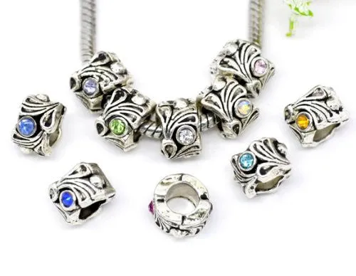 Aquamarine  Rhinestone Flower Bead European Bead Compatible for Most European Snake Chain Charm Bracelet