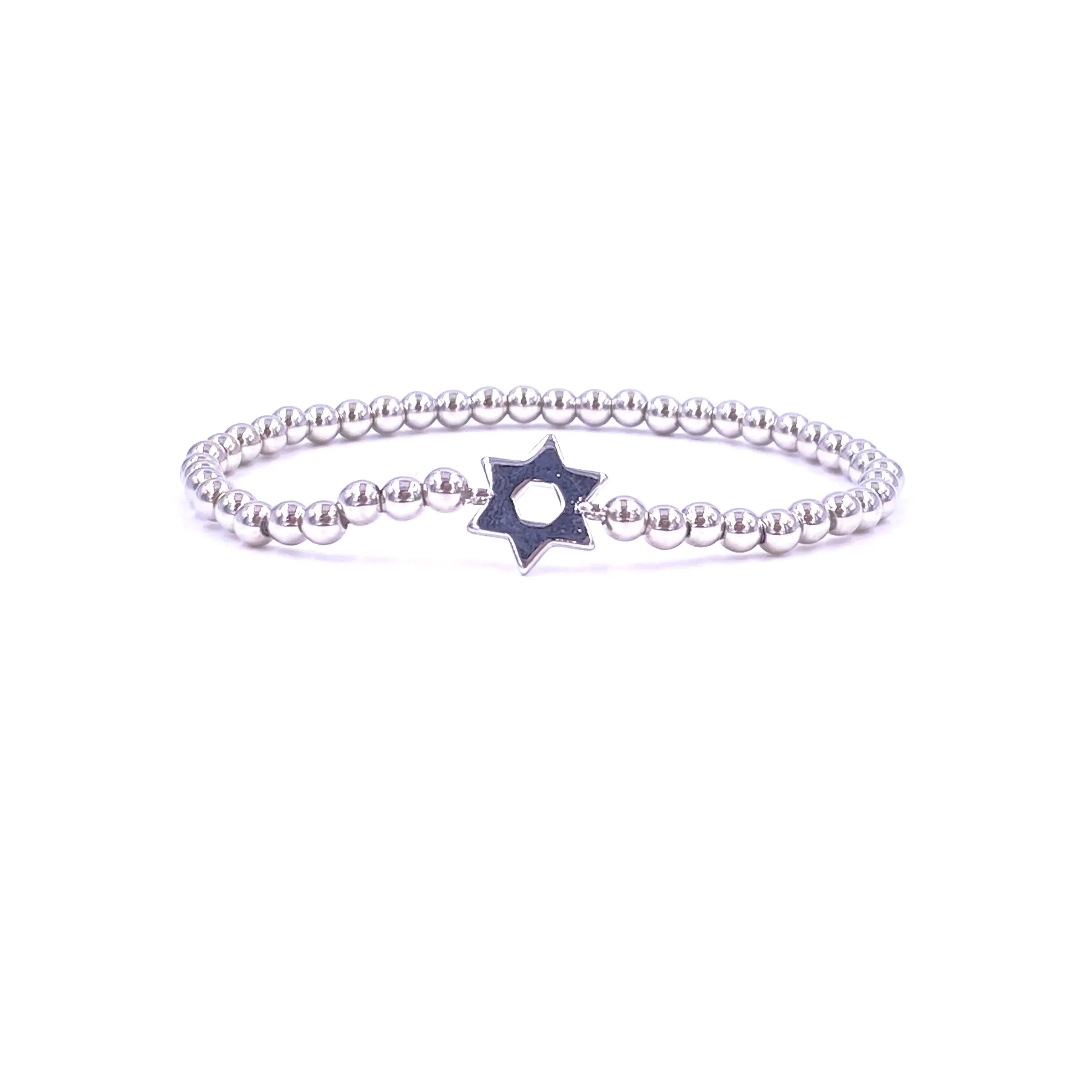 Ashley Gold Stainless Steel Center Closed Star Stretch Beaded Bracelet