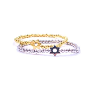 Ashley Gold Stainless Steel Center Closed Star Stretch Beaded Bracelet