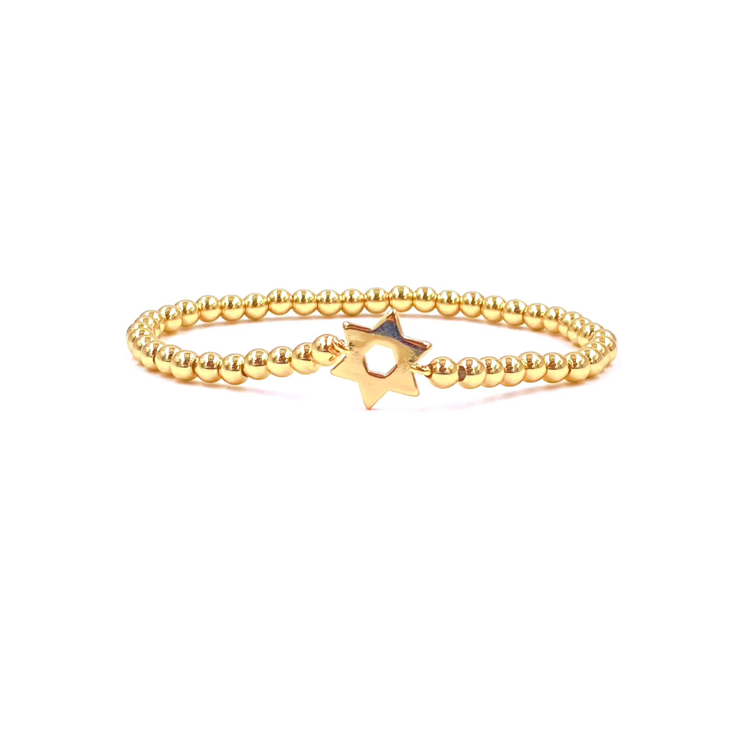 Ashley Gold Stainless Steel Center Closed Star Stretch Beaded Bracelet