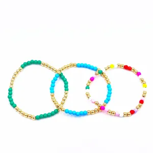 Ashley Gold Stainless Steel Gold Plated Stretch Beaded Ball Spring Color Bracelet