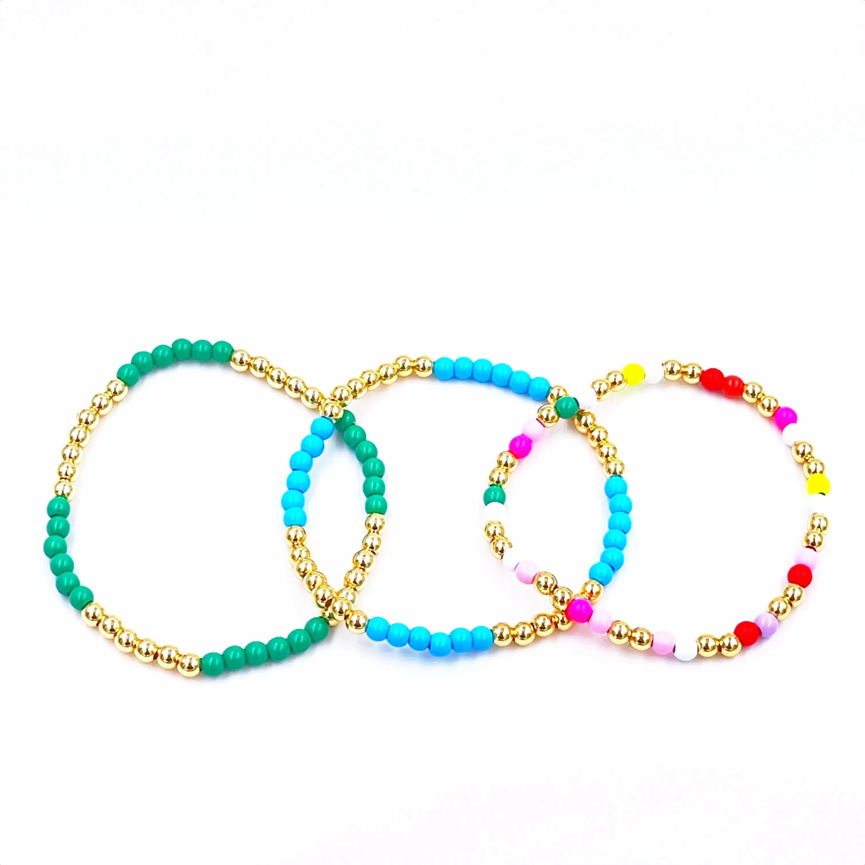 Ashley Gold Stainless Steel Gold Plated Stretch Beaded Ball Spring Color Bracelet