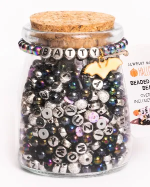 BATTY Silver Letter Bead DIY Bracelet Jar with Glow in the Dark Bat Charm