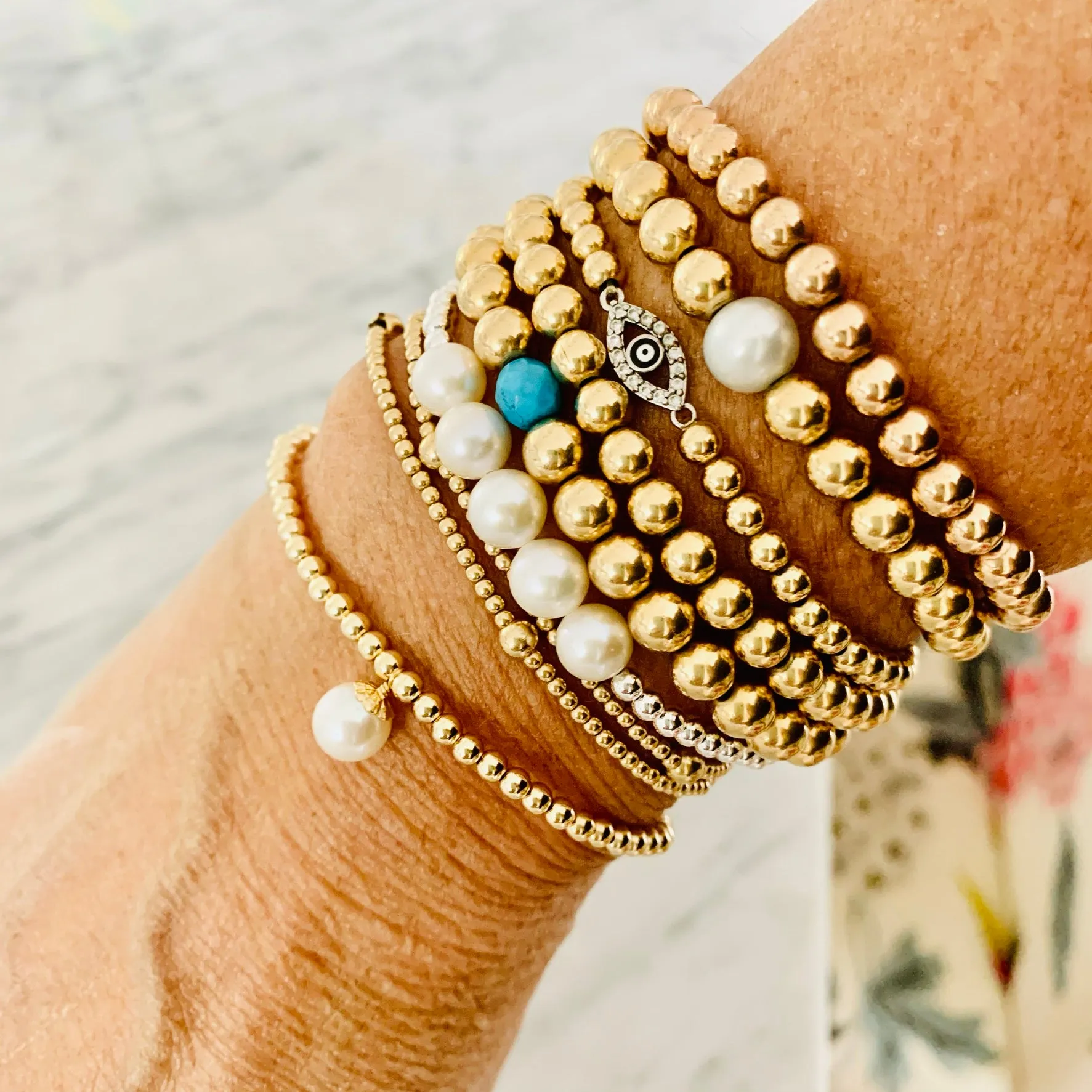 Beaded Bracelet with Pearl Charm