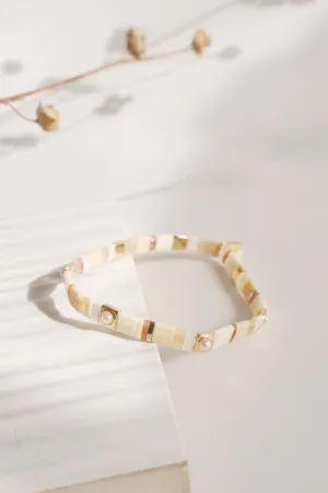 Beaded Chicklet Bracelet Pearl