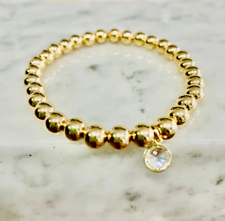 Beaded "CZ Bezel Charm" Bracelet