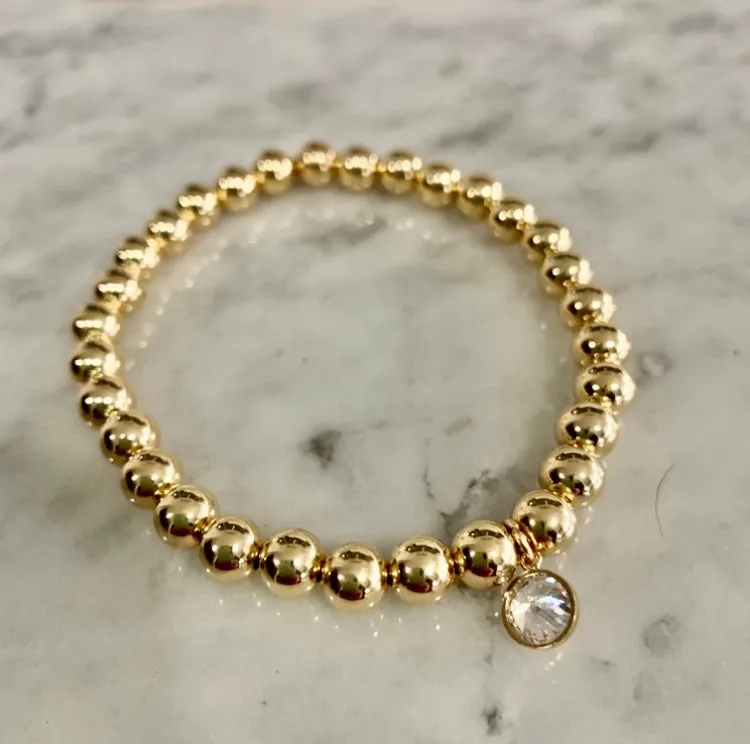 Beaded "CZ Bezel Charm" Bracelet