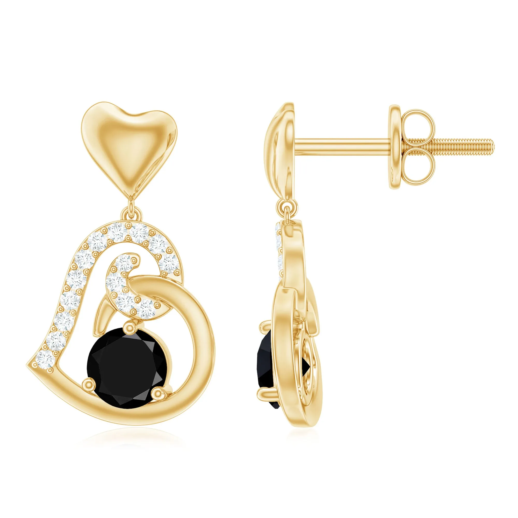 Black and White Diamond Heart Drop Earrings