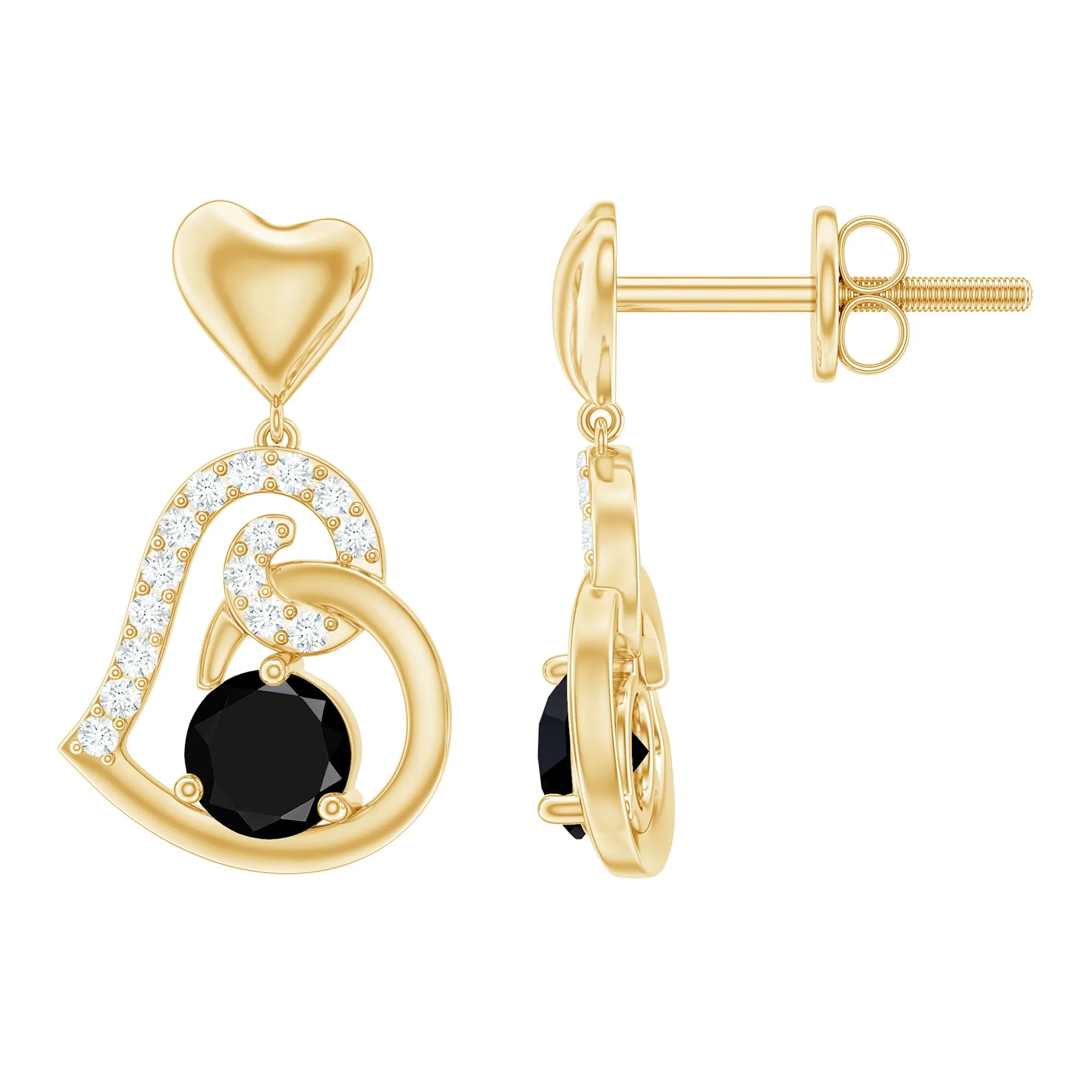 Black and White Diamond Heart Drop Earrings
