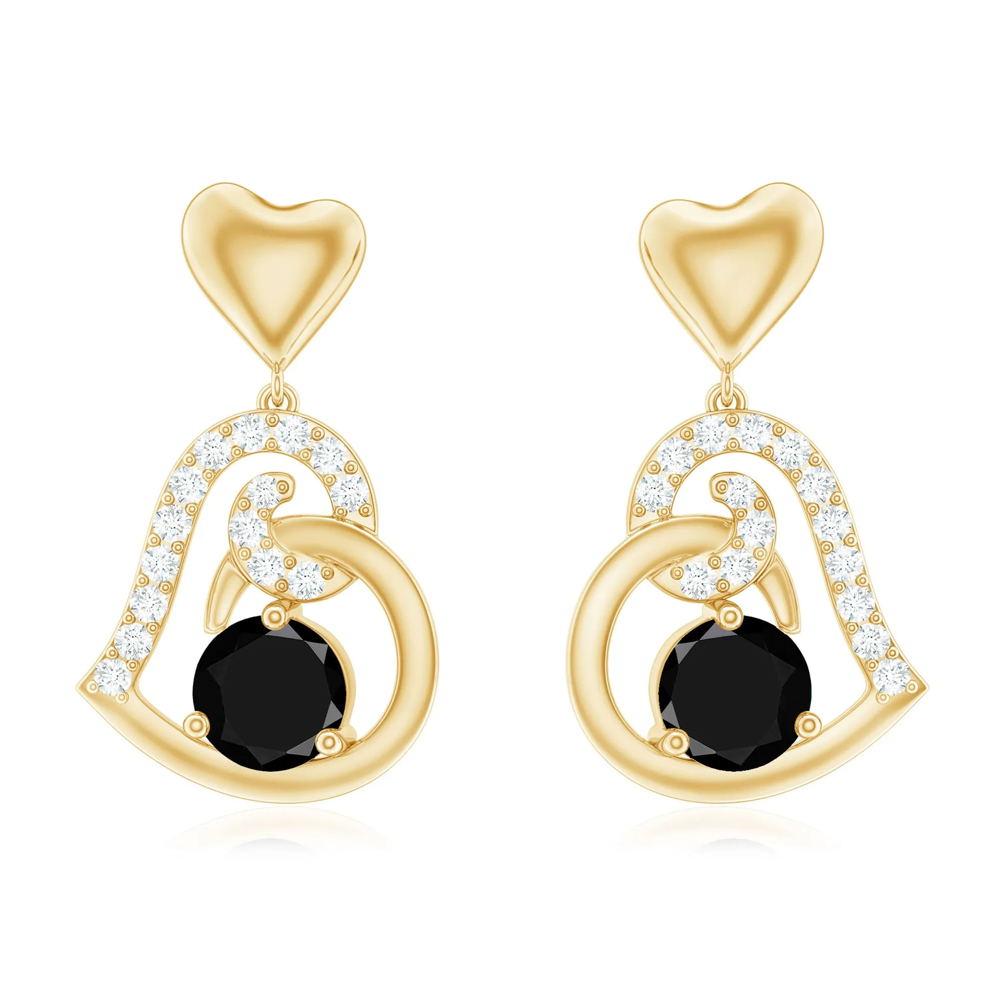 Black and White Diamond Heart Drop Earrings