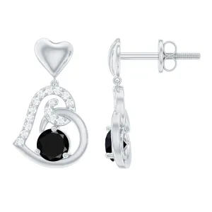 Black and White Diamond Heart Drop Earrings