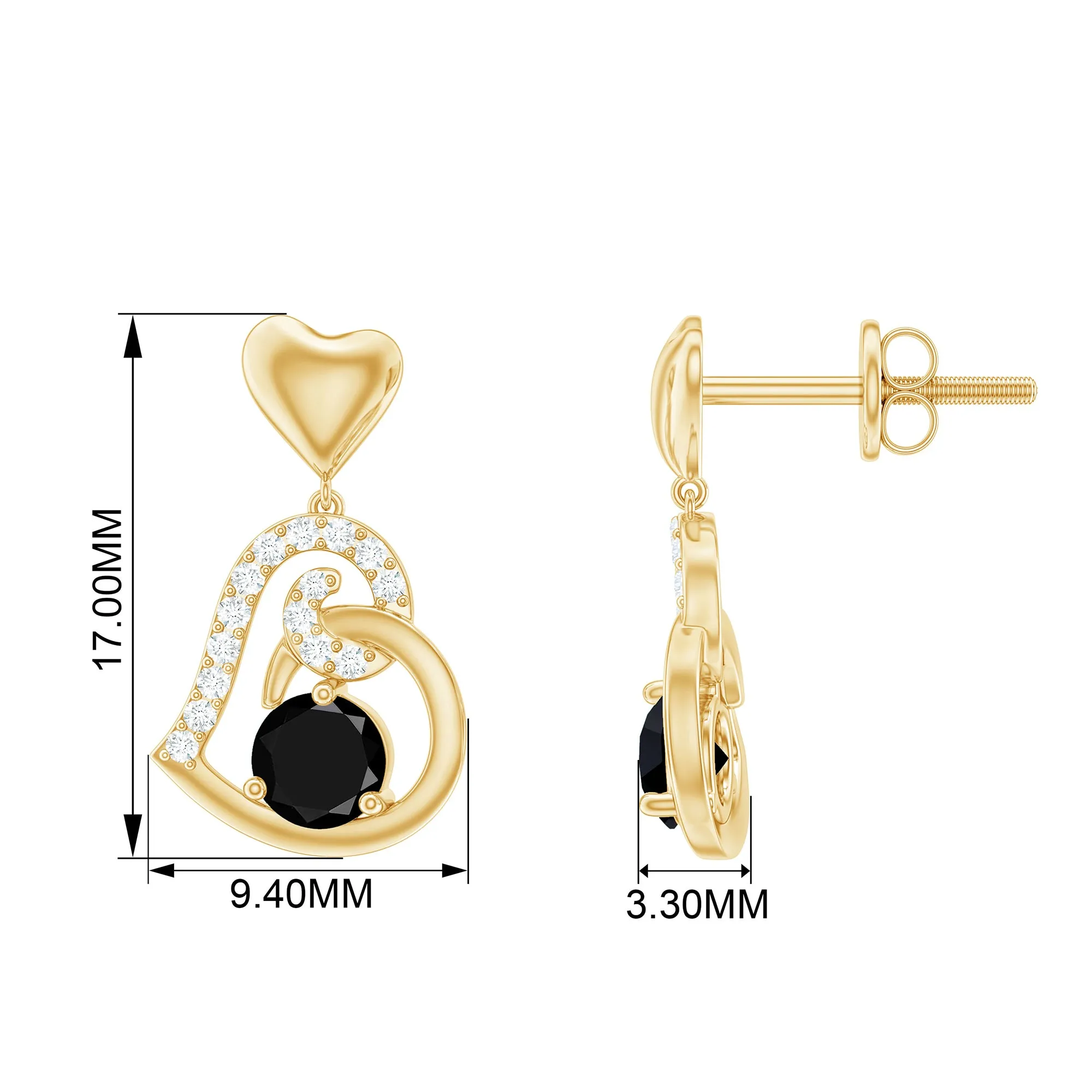 Black and White Diamond Heart Drop Earrings