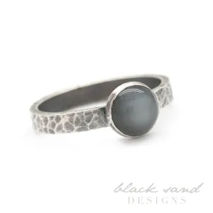 Black Moonstone and Hammered Silver Ring - Eclipse Ring