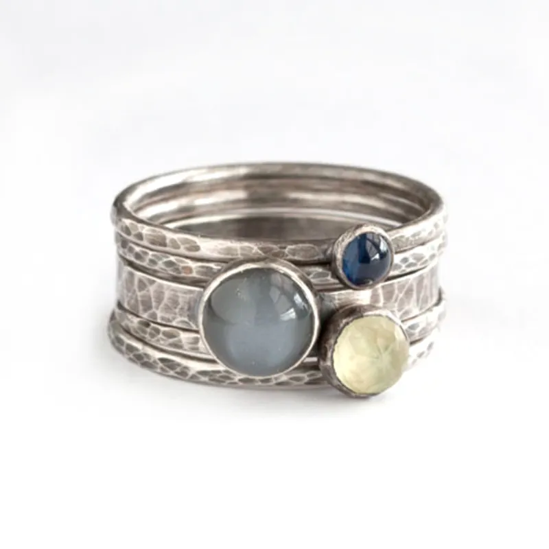Black Moonstone and Hammered Silver Ring - Eclipse Ring