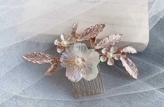 C157. rose gold blush pink hairpiece, elegant simple bridal headpiece