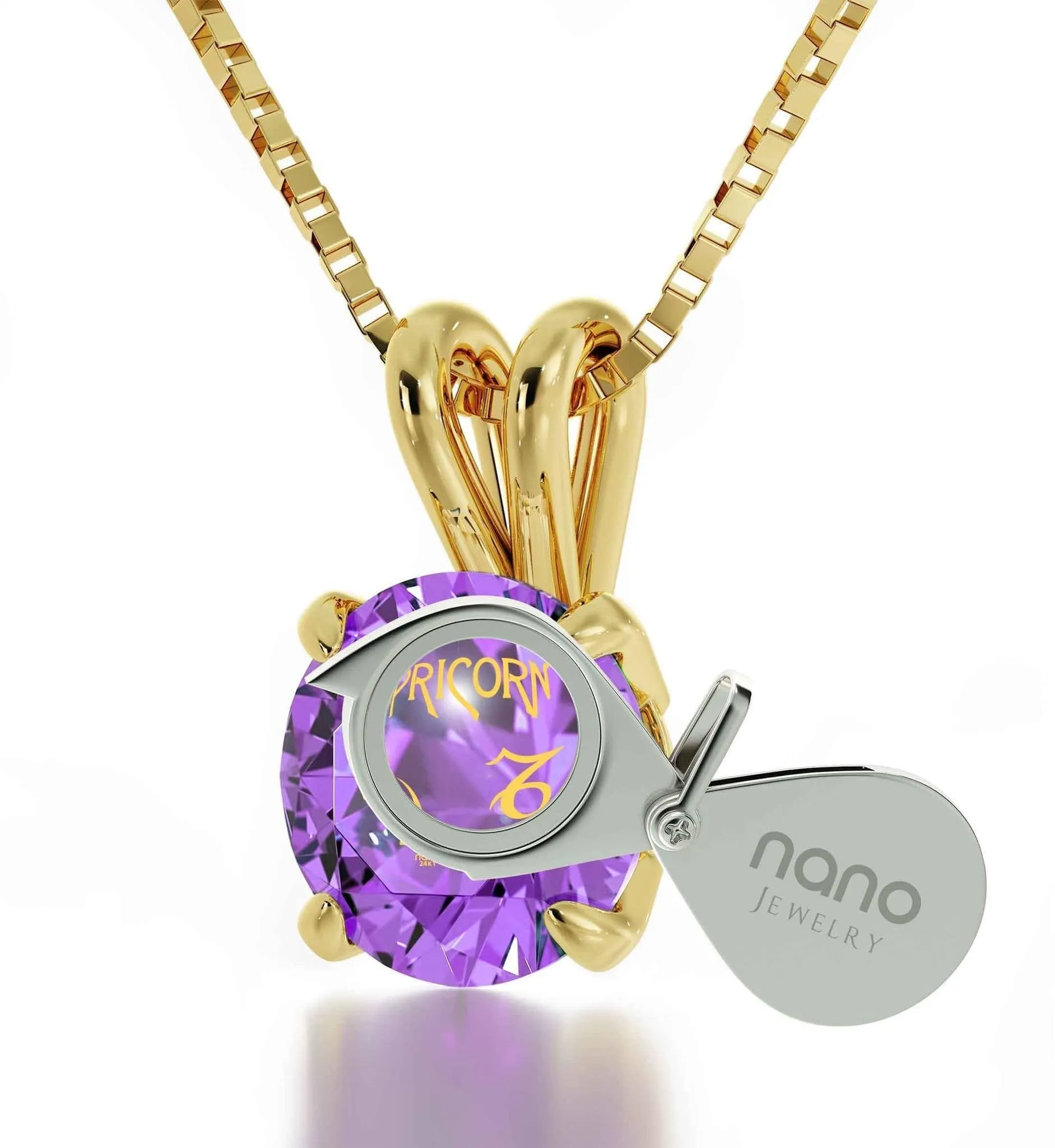 Capricorn Sign, Sterling Silver Gold Plated (Vermeil) Necklace, Swarovski
