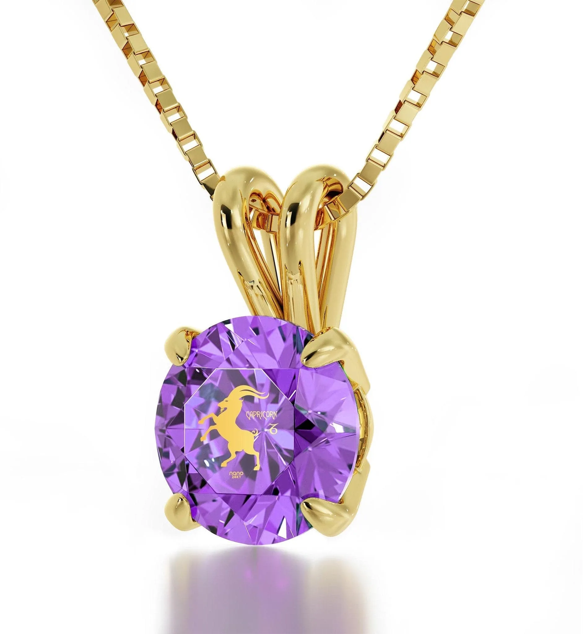 Capricorn Sign, Sterling Silver Gold Plated (Vermeil) Necklace, Swarovski
