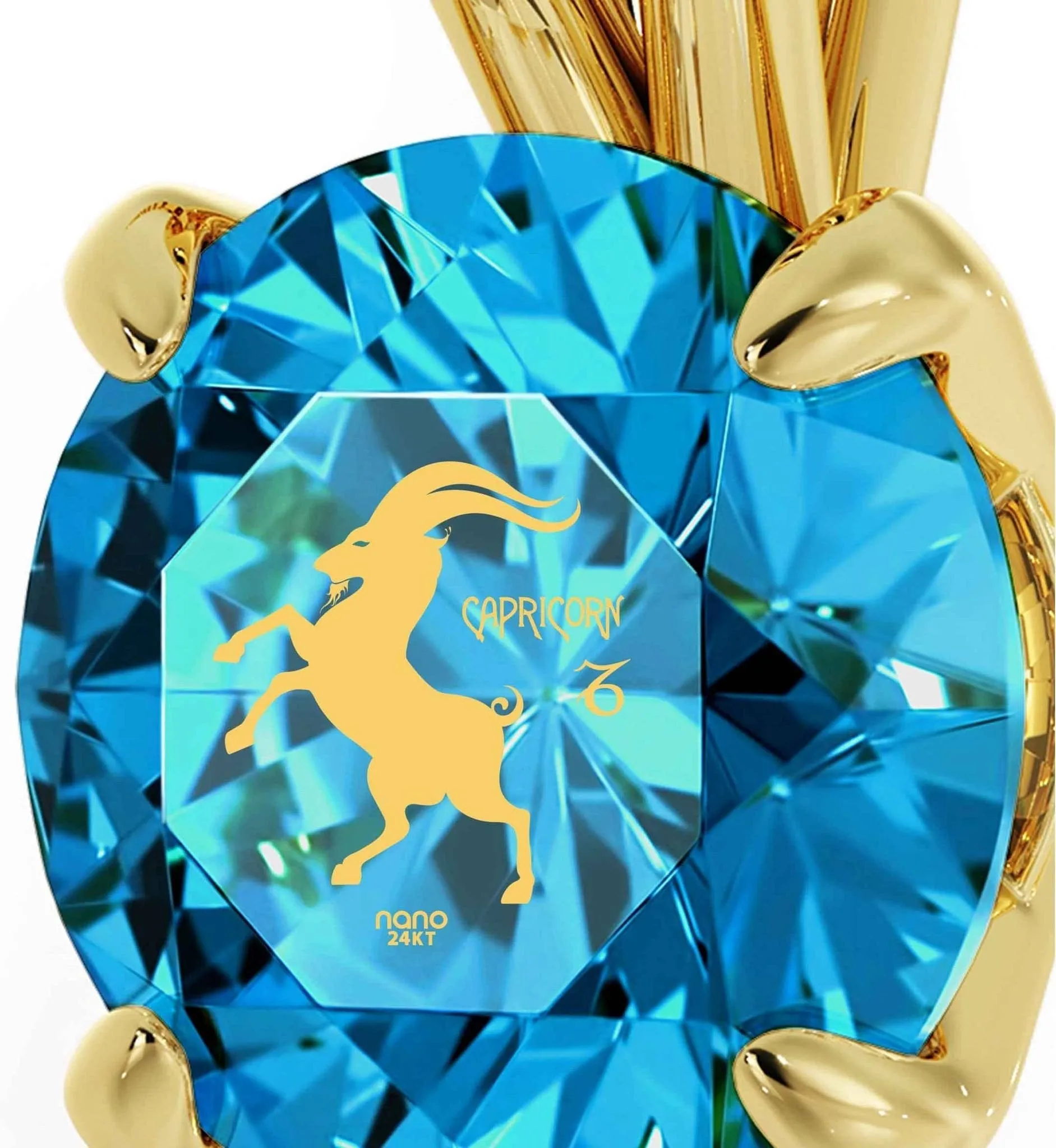 Capricorn Sign, Sterling Silver Gold Plated (Vermeil) Necklace, Swarovski